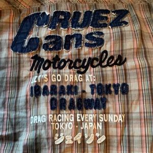 Scott & Co Large Button Down Short Sleeved Shirt with print/appliqué on back